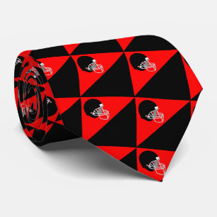 Football Helmet On Red and Black Necktie