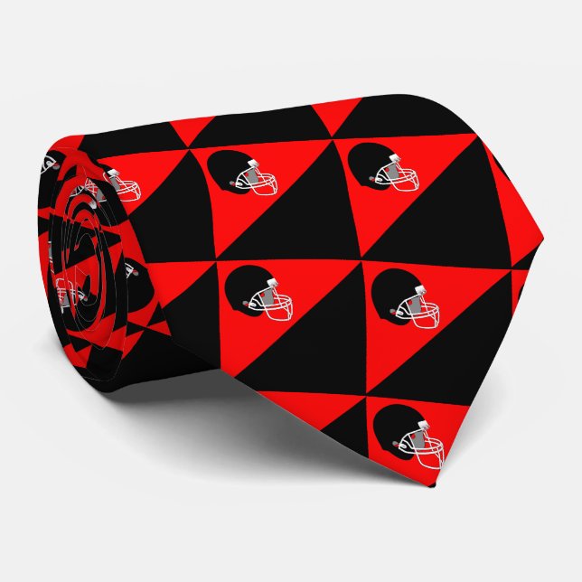 Football Helmet On Red and Black Necktie (Rolled)