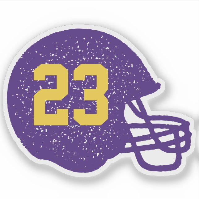 Football helmet personalized number purple yellow (Front)