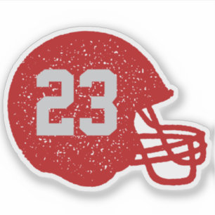 Football helmet personalized number red grey