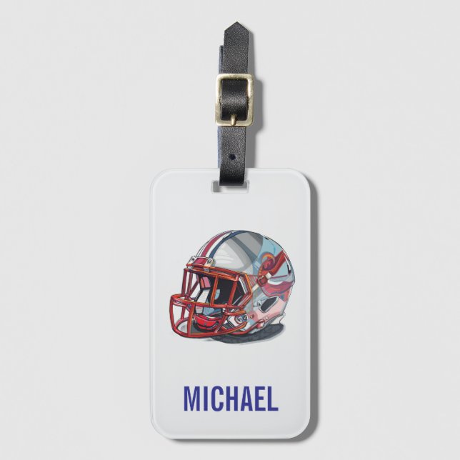 Football Helmet Pop Art Motivational Name Luggage Tag (Front Vertical)