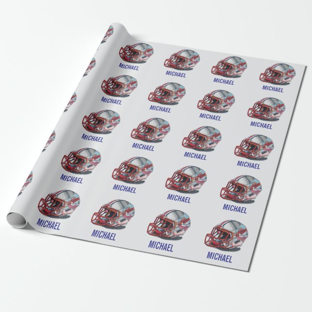 Football Helmet Pop Art Motivational Name Wrapping Paper (Unrolled)
