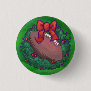 Football in Christmas Wreath on Green 1 Inch Round Button