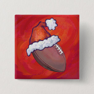 Football in Santa Hat on Red 2 Inch Square Button