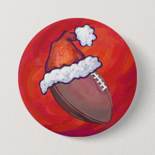 Football in Santa Hat on Red 3 Inch Round Button