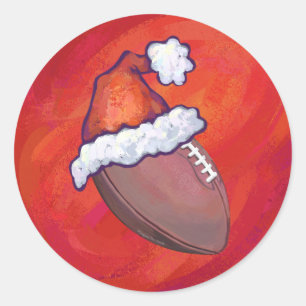 Football in Santa Hat on Red Classic Round Sticker