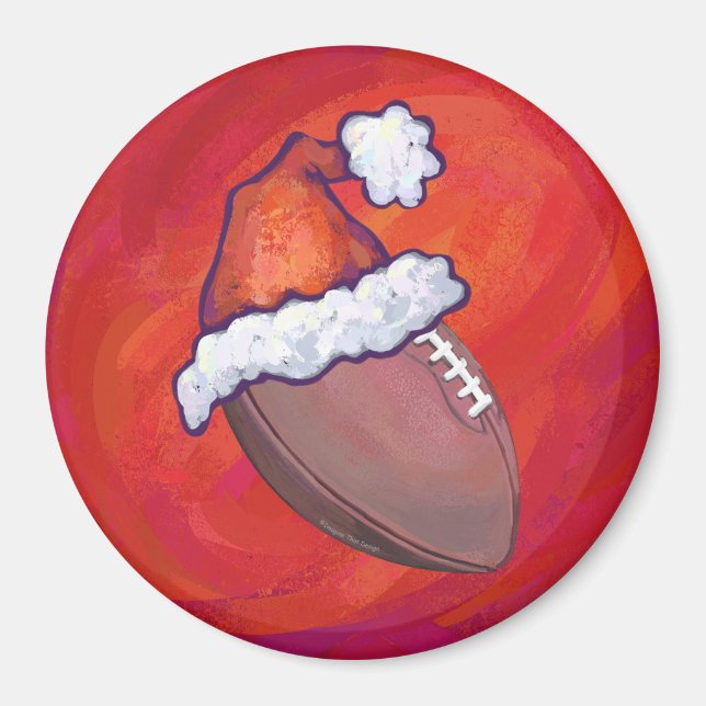 Football in Santa Hat on Red Magnet (Front)