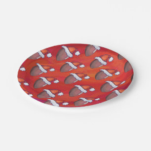 Football in Santa Hat on Red Paper Plate