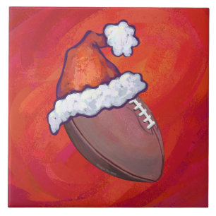 Football in Santa Hat on Red Tile