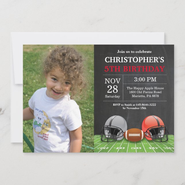 Football Invitation Anniversaire Fête Rouge (Devant)