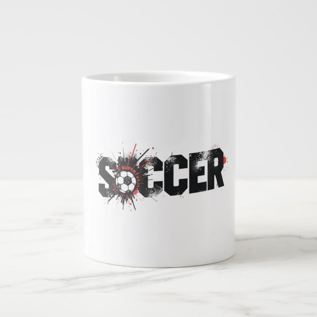 Football Is Life – Modern Soccer Typography Design Large Coffee Mug (Front)