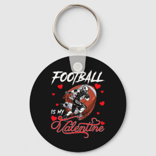 Football Is My Valentine Football Ball Heart Valen Keychain