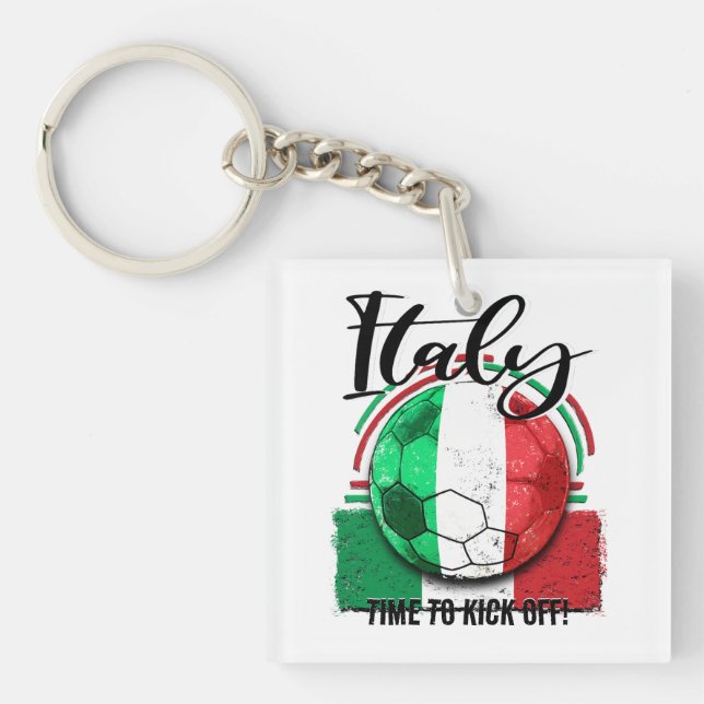 Football Italy Flag, Retro Italian Soccer Keychain (Front)