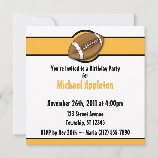 Football Jaune / Gold Invitations Anniversaire (Devant)