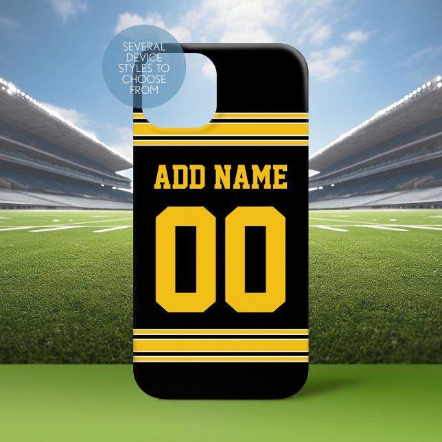 Football Jersey - Black Gold Name and Team Number Case-Mate iPhone Case (Personalized Phone Case with a Football Jersey Stripe Design)