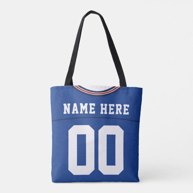 Football Jersey, Blue, Name & Number Template Tote Bag (Back)
