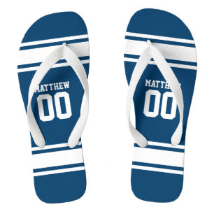 Football Jersey Blue White Personalized Flip Flops