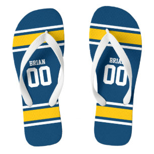 Football Jersey Blue Yellow Personalized Flip Flops