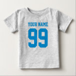 Football jersey boy bodysuit | Sports baby clothes<br><div class="desc">Personalized football jersey number baby jumpsuit / bodysuit with athletic stripes. Custom sports baby clothing for infant boys and girls. Personalizable one piece creeper with name of newborn child. Cute gift idea for 1st Birthday or baby shower party. Sporty striped sleeves unisex baby suit. Available in navy blue, royal blue,...</div>