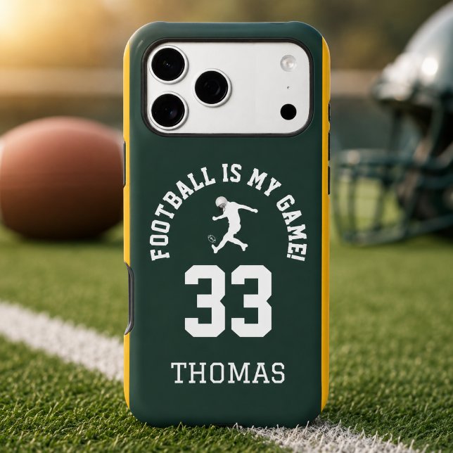 Football Jersey Number Design (Football jersey phone case with player number and name on a football field)