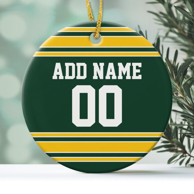 Football Jersey with Custom Name Number Ceramic Ornament (Personalized Christmas Ornament - Football Sorts Jersey Stripes)