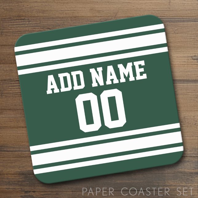 Football Jersey with Custom Name Number Square Paper Coaster (Custom Coaster Set)