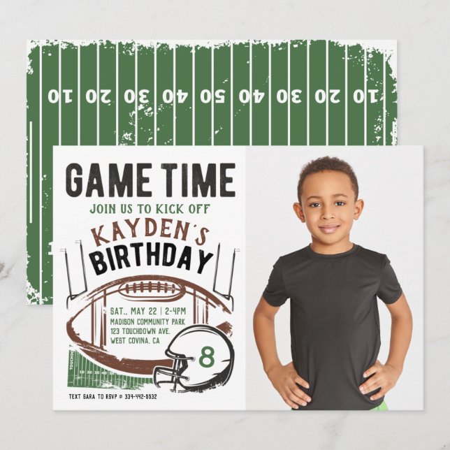 Football Jeu Heure Photo Anniversaire Invitation (Devant / Derrière)