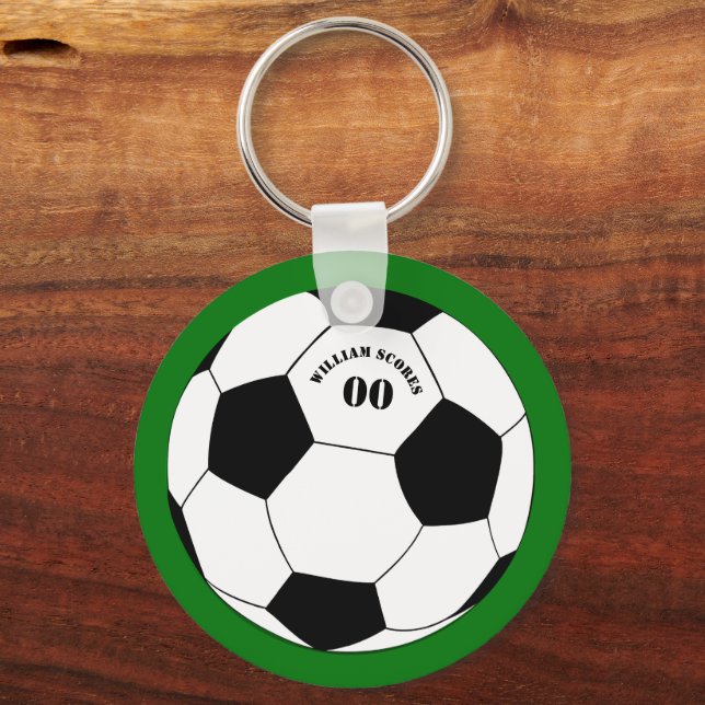 Football Keychain, Soccer Ball with Name & Number Keychain (Front)