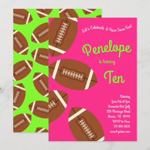 Football Kids Birthday Party Sports Pink Girls Invitation