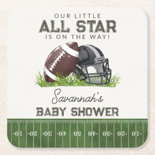 Football Little All Star Touchdown Baby Shower Square Paper Coaster