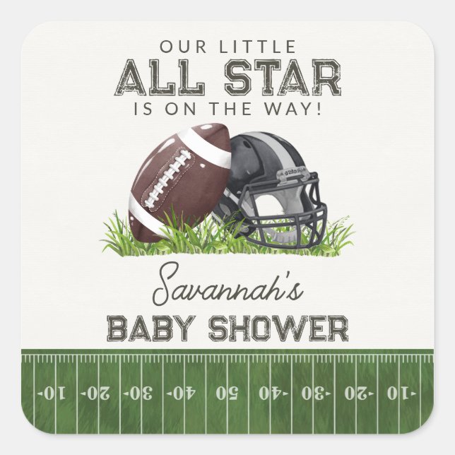 Football Little All Star Touchdown Baby Shower Square Sticker (Front)