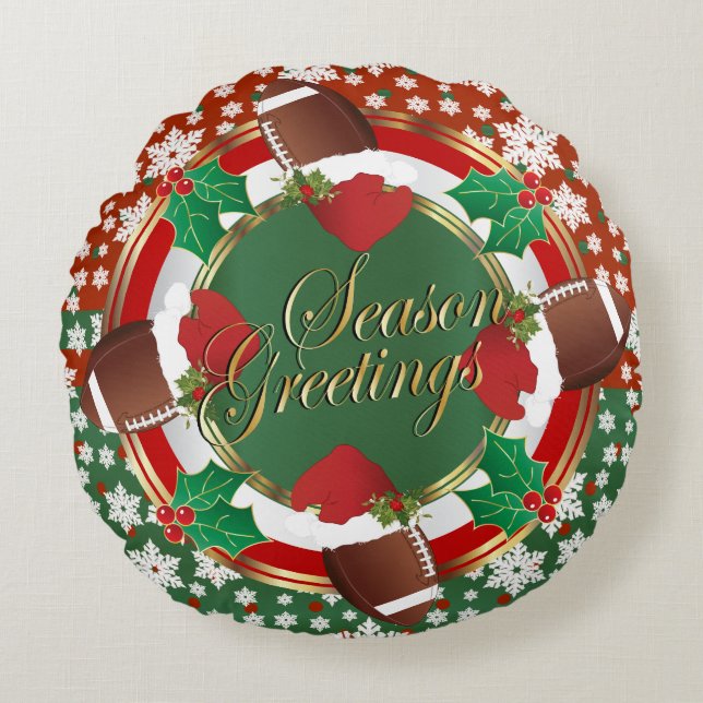 Football Lover Christmas Round Pillow (Front)