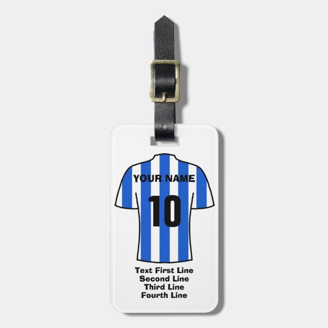 Football Luggage Tag - with Blue & White Shirt (Front Vertical)