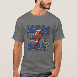 Football Mom, Football Lightning Bolt Leopard Blue T-Shirt