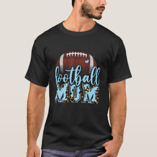 Football Mom Leopard Football Light Blue For Mothe T-Shirt