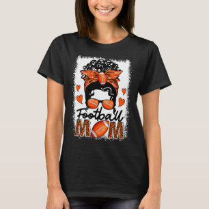 Football Mom Leopard Messy Bun Game Day Mother s D T-Shirt