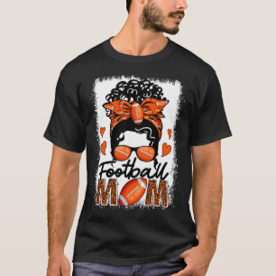 Football Mom Leopard Messy Bun Game Day Mother s D T-Shirt