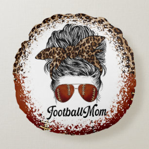 Football Mom Leopard Print  Round Pillow