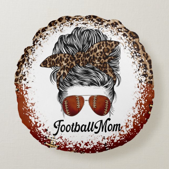 Football Mom Leopard Print  Round Pillow (Front)