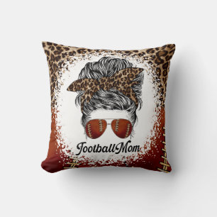 Football Mom Leopard Print Throw Pillow