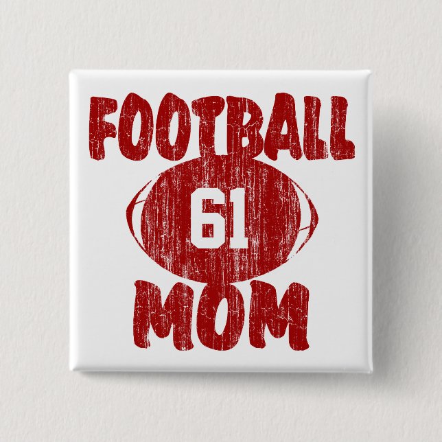 Football Mom Red 2 Inch Square Button (Front)