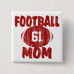 Football Mom Red 2 Inch Square Button