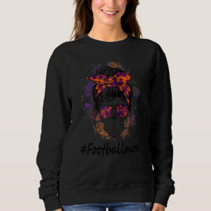 Football Mom Sugar Skull Sunglasses Messy Bun Wome Sweatshirt