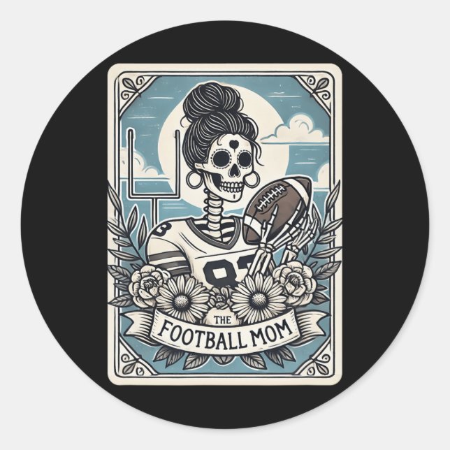 Football Mom Tarot Card Skeleton Football Mama Mot Classic Round Sticker (Front)