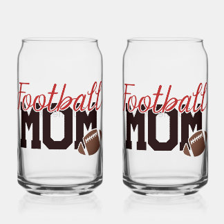 FootBall Mom with kids # on back Can Glass