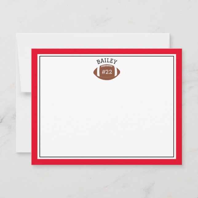 Football Name & Number Green Red Stationery Card (Front)