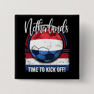 Football Netherlands Flag Euro, Distressed Soccer 2 Inch Square Button