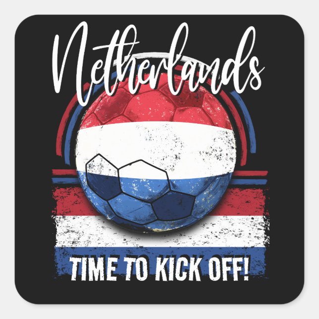 Football Netherlands Flag, Retro Flag Soccer Ball Square Sticker (Front)