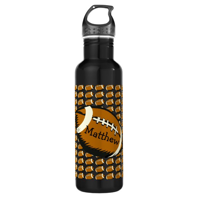 Football Noir et Sports Brown Bouteille d'eau (Devant)