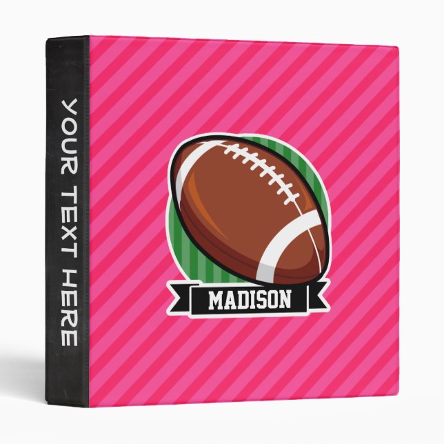 Football on Green and Neon Pink Stripes Binder (Front/Spine)